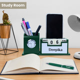 Personalized  Desk Organizer with Pen Set - Silver Green