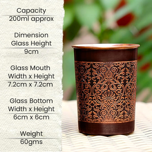 Vintage Copper Bottle with 2 Engraved Copper Glasses Set