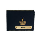 Elegant Black Vegan Wallet & Pen Set with King Charm -Personalized Gifts for Men