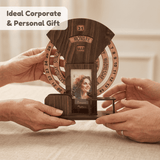 Wooden Perpetual Calendar Desk Organizer with Photo Frame & Pen Holder