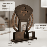 Wooden Perpetual Calendar Desk Organizer with Photo Frame & Pen Holder