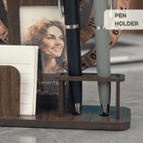 Wooden Perpetual Calendar Desk Organizer with Photo Frame & Pen Holder