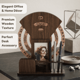 Wooden Perpetual Calendar Desk Organizer with Photo Frame & Pen Holder